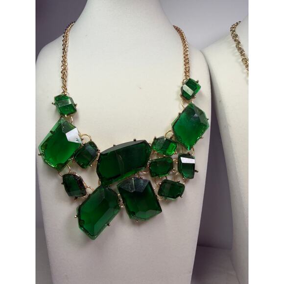 3 kelly green statement bib flower floral bling enamel necklaces banana republic - Picture 2 of 13